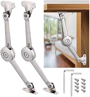JIZZU 2Pcs Soft Close Lid Support Hinges with Screws & Hex Key, Satin Nickel Drop Down Hinges Support 40lb, Folding Lid Stay Hinges for Kitchen Door Cabinet Cupboard Wardrobe Toy Box Lift Up Stay