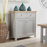 Home Source 2 Door 2 Drawer Sideboard Storage Cupboard with Shelf and Metal Handles, Oak Effect, Grey