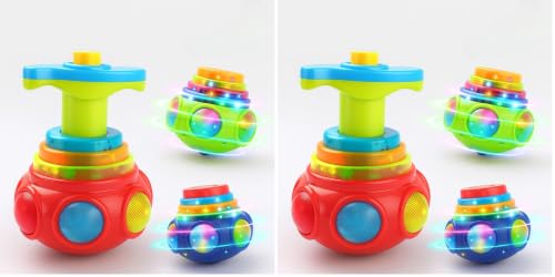 Image of GRAPHENE Spinning Top Gyro Magic Lattoo Toy Flashing Plastic Magic Spinner with LED Lights Music Attractive Toy Non-Toxic Safe Fidget Spinning Top Laser Toys for Kids 2-5 Years Beyblade (Pack of 2)