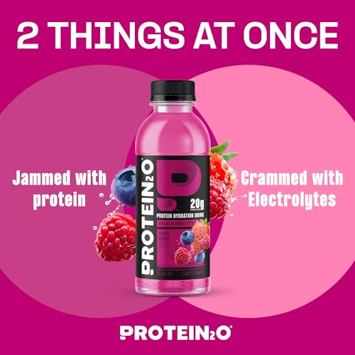 Image of Protein2o Hydration Drink - 2-in-1 Liquid Clear Whey Protein Isolate and Electrolyte Drink - 20g Protein, Vitamins B5, B6 - Post-Workout Recovery - 16.9 Fl Oz - 12 Count Mixed Berry