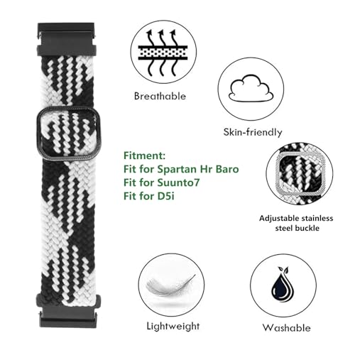 ZJchao Braided Nylon Sport Strap, Adjustable Replacement Watch Band for Spartan Hr Baro, Simple Installation, Sweatproof (Black and White)2
