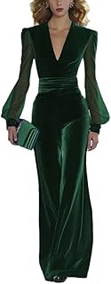 Formal Jumpsuits for Women Long Sleeve V-Neck Slim-Waist Wide-Leg Velvet...