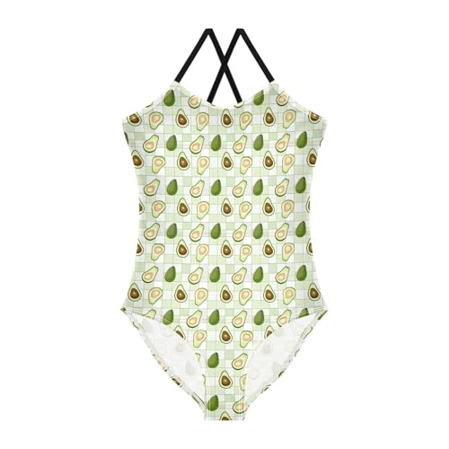 JUNZAN Avocados in Plaid Swimsuits for Girls Kids Bathing Suit Swimming Suit Size 10-12