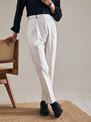 Men's Striped Dress Pants Slacks Slim Fit Business Work Suit Gurkha Flat Front Trousers2