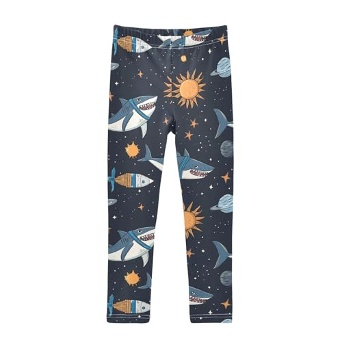 Shark in Space Girls' Leggings Toddler Doodles Planets Kids Yoga Pants Dance Active Tights 4T