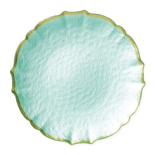 Vietri Baroque Glass Aqua Service PlateCharger - Premium Quality Gold Rimmed Tableware