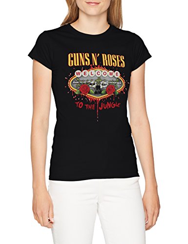 GunsRoses Guns N' Roses Troubadour Flyer Camiseta, Negro (Black Black), 40 para Mujer