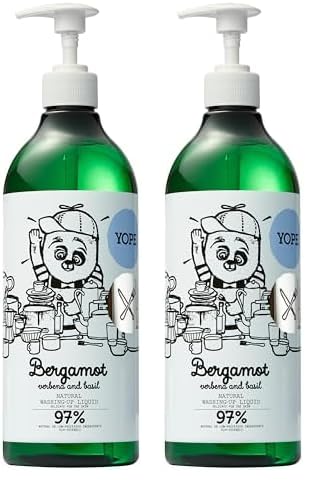 YOPE Cocina Lavajillas Líquido | Desengrasante | Hidrata y nutre la piel de las manos | Extractos de pepino y aloe | 97% Ingredientes naturales | Vegan formula | Bergamota Verbena y Albahaca | 750ml