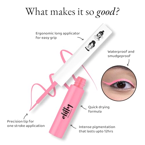 Image of Elitty Waterproof Eyeliner - 4g Pink Colour With Intense Matte Finish | Smudge Proof, Long Lasting Liquid Liner For Eye Makeup | Quick Drying Formula With Fine Tip For Smooth, Precise Application