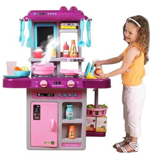 Image of Kitchen Set for Kids Girls Big Cooking Set Light and Sound Pretend Play Toy Battery Operated with Accessories, acrylonitrile butadiene styrene, Purple (Purple)