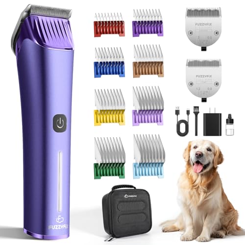 FuzzyFix Professional Dog Grooming Clipper with Replacement Blade, 5-in-1 Adjustable A5 Blade Cordless Pet Grooming Kit 2 Speed Trimmer Hair Shaver with Detachable Metal Combs Nova for Animal Horse