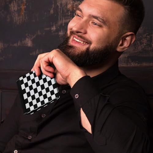 Black And White Chessboard Pattern Soft PU Leather Bifold Wallet, Coin Purse Credit Pass Case, Durable Card-Holder Slim Billfold for Men Woman Money Storage4