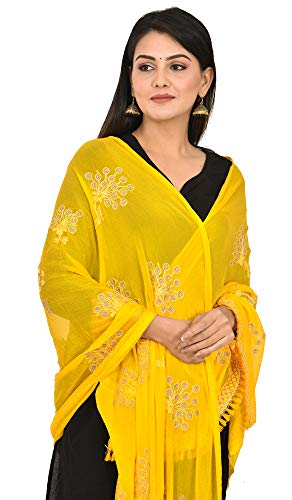 Image of YOUTHQUAKE Heavy Embroidered Work Chiffon Dupatta for Womens & Girls With Fancy Lace