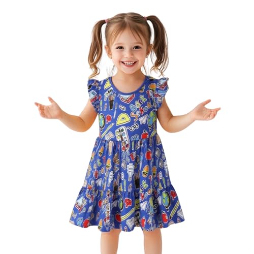 Image of HILEELANG Girls Cotton Tiered Dress Flutter Ruffle Sleeve Summer Swing Sundress Birthday Party Casual Outfit Colorblock 2-12Y