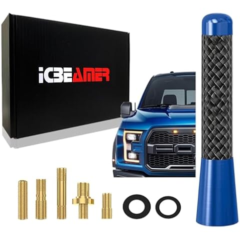 ICBEAMER 3" Carbon Fiber Polished Finish & Dark Navy Blue Aluminum Short Automotive Antenna with Internal Copper Coil Universal Work for AM/FM Radio Antenna Replacement Compatible for Car, Truck & Van Cover