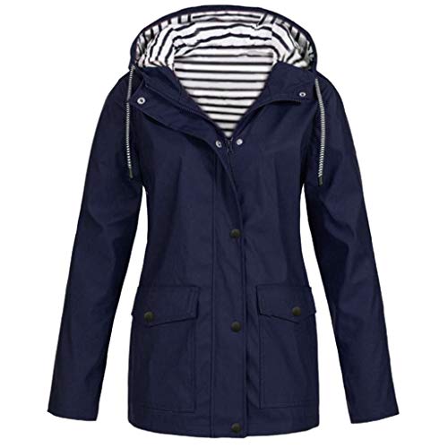 Aniywn Hooded Jacket Women Fall Solid Rain Jacket Outdoor Raincoat Windproof Plus Size Zipper Waterproof Outerwear Tops Dark Blue