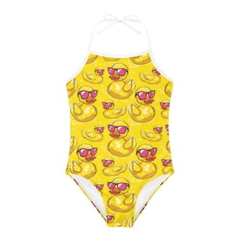 Image of KiuLoam Orange Pink Tropical Leaf Girls One Piece Swimsuit Quick Dry Beach Swim Bathing Suit for 3-8 Years Little Girls