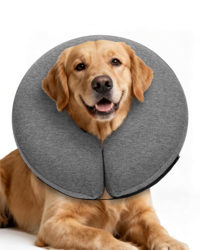Image of MIDOG Inflatable Dog Cone, Soft Donut Recovery Collar, AshGrey, L