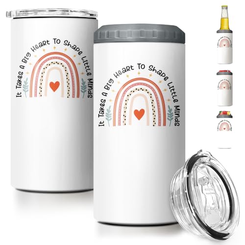 Product Image of the SANDJEST Teacher Tumbler - 4 in 1 Big Heart Shape Little Minds Tumbler Cup Can Cooler - 12oz Stainless Steel Insulated Cans Coozie Teachers Mug Birthday, Christmas, Appreciation, Teacher's Day Gifts