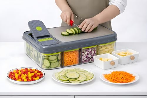 Coupe-Légumes Multifonction 11-en-1 – Mandoline, Coupe-Frites, Râpe et Hachoir Manuel avec 11 Lames Inox – Récipient de Conservation Intégré –...