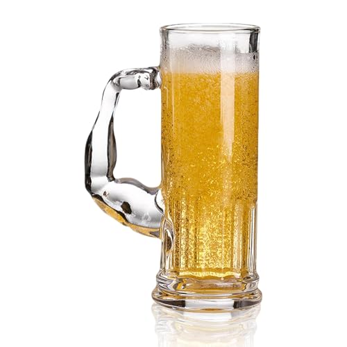 Shyllin Jarra de Cerveza de Cristal, 570ml, Transparente, asa Robusta, Base Reforzada, Estilo Tradicional Bávaro, Oktoberfest
