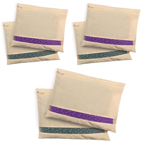 Image of VEDANTIKA Cotton Saree Covers for Storage Pack of 6 Big Size 16x14 Inch Saree Bags with Zip Transparent Mesh Window Saree Organizer for Wardrobe Clothes Storage Bags - Beige
