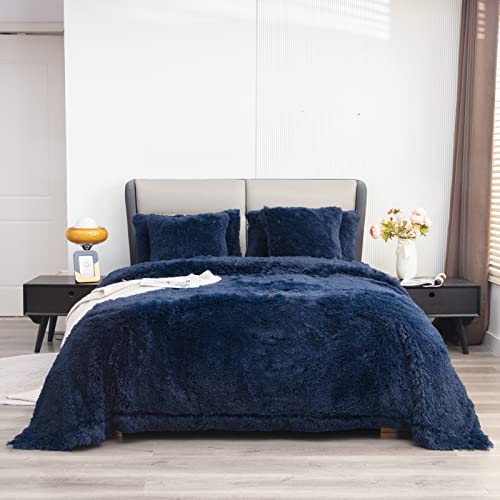 YUSOKI Faux Fur King Blanket(Navy Blue,90" x 104"),Whithout Pillows,Winter Lightweight Plush Fuzzy Soft Cozy Microfiber Comfy Bed Blanket for Women Kids Girls Couch Sofa Washable