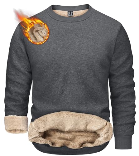 Image of TACVASEN Men's Crewneck Sweatshirt Warm Sherpa Lined Thermal Sweatshirts Heavyweight Long Sleeve Winter Fleece Pullover Shirt