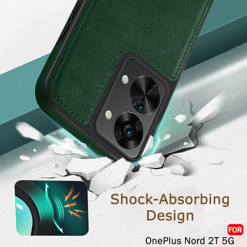 Image of TheGiftKart Genuine Leather Finish Back Case for OnePlus Nord 2T 5G | ShockProof Design | Raised Edges for Camera & Screen Protection | Stunning Minimalist Case Compatible with OnePlus Nord 2T (Green)