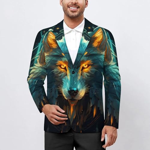 Wolf Face Head Wolf Mens Blazer Two Button Sport Coat Lightweight Suit Jacket for Travel Business Wedding2