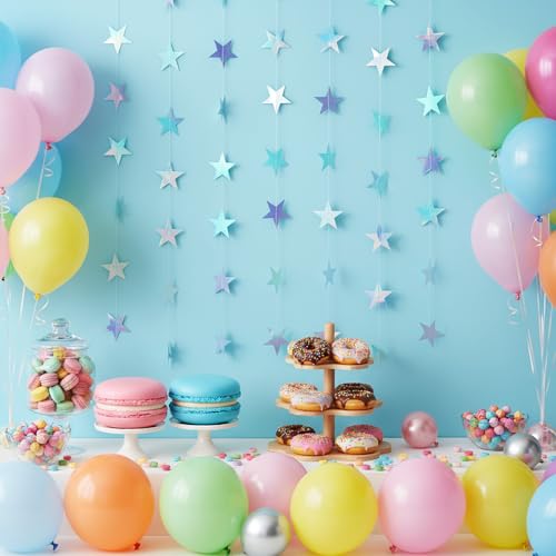 Image of Patelai Glitter Star Garland Banner 2026 Graduation Decor 130 Feet Star Hanging Banner Twinkle Backdrop for Party Birthday Classroom Wedding Supplies(Iridescent Blue)