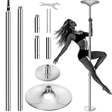 Professional 45mm Dancing Pole for Home, Spinning & Static Pole Dance Fitness Pole, Adjustable Height 7.6ft-9ft, Removable Portable with Floor/Ceiling Protection for Carpet & Hard Floor,Silver