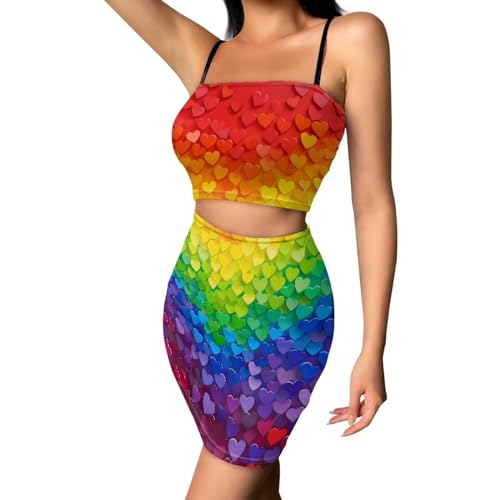 Image of Biyejit Women's 2 Piece Summer Outfits Spaghetti Strap Crop Tops and Bodycon Mini Skirt Dress Set Plus Size S-4XL