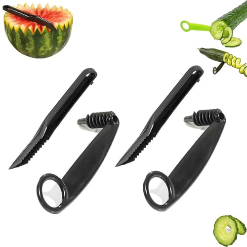 手動スパイラル野菜&フルーツスライサー - V字型&スパイラルブレード、ジャガイモ、キュウリ、ニンジン、スイカの皮むき器、クリエイティブなキッチンクッキングのためのABSスパイラライザー(2 Sets)