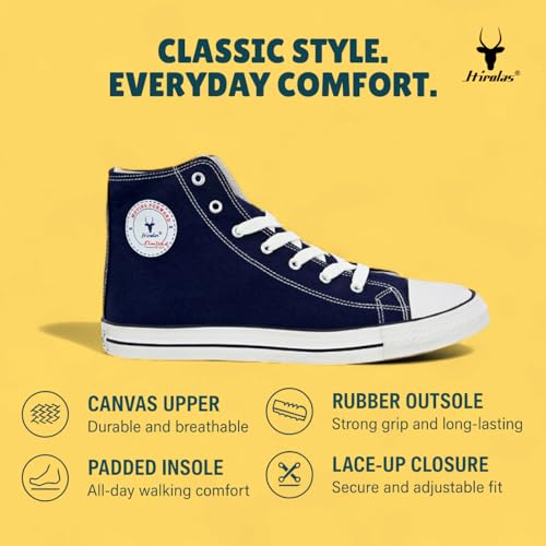 Image of Hirolas Men's Vulcanized Canvas Rubber Toe High Ankle Skateboard Sneakers Shoes.