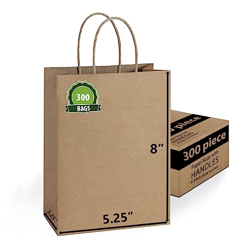 Brown Kraft Paper Gift Bags Bulk with Handles. Ideal for Shopping, Packaging, Retail, Party, Craft, Gifts, Wedding, Recycled, Business, Goody and Merchandise Bag