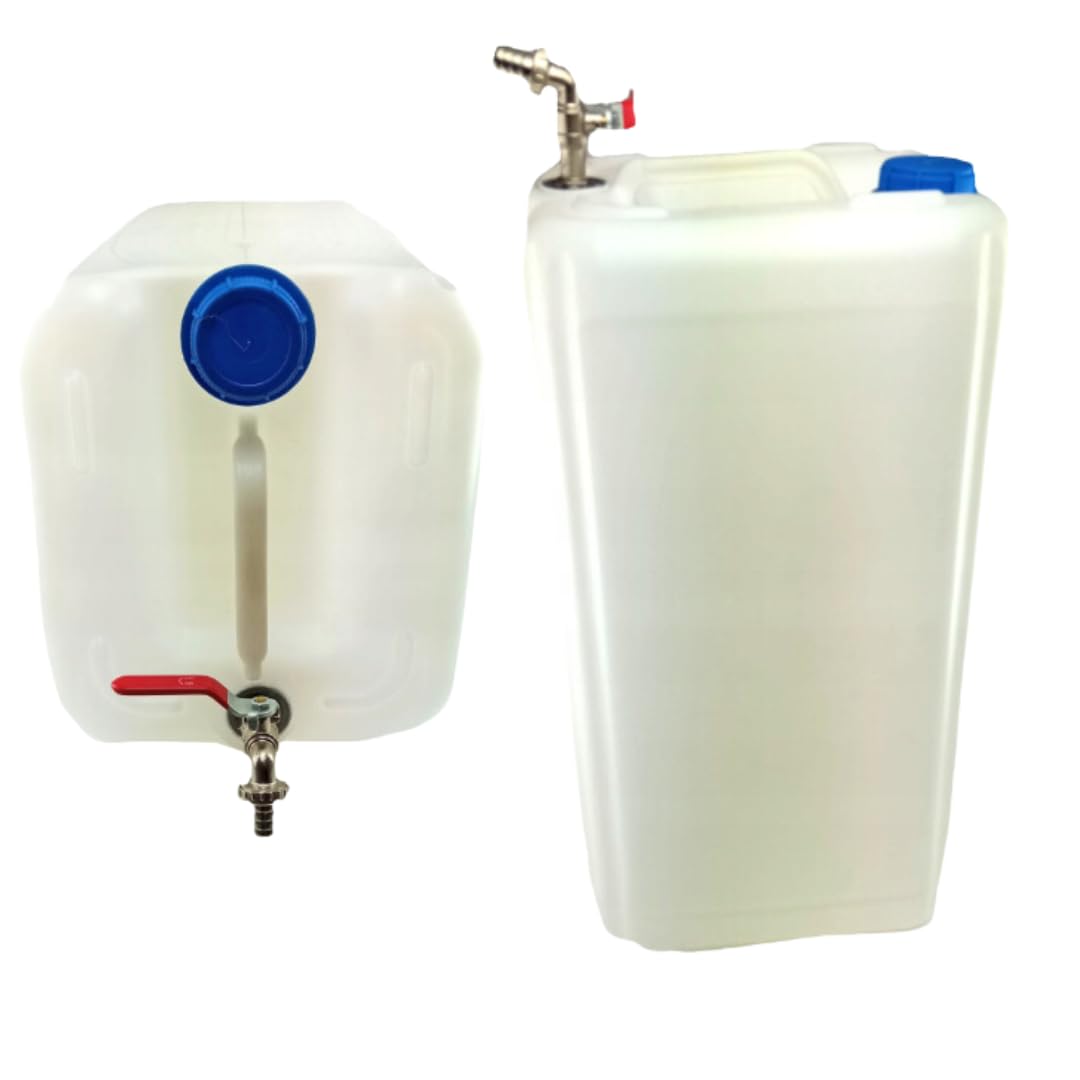 Bidón de agua con grifo - Bidón de agua con llave de 30 l - Tanque de agua para camping - Depósito de agua - Bidón de agua potable - Tanque de agua fresca - Blanco