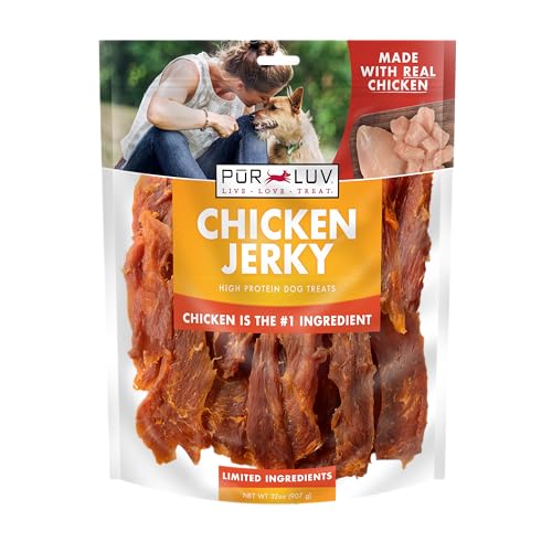 Image of Pur Luv Chicken Jerky Dog Treats, Made with 100% Real Chicken Breast, 32 Ounces, Healthy, Easily Digestible, Long-Lasting, High Protein, Satisfies Dog's Urge to Chew