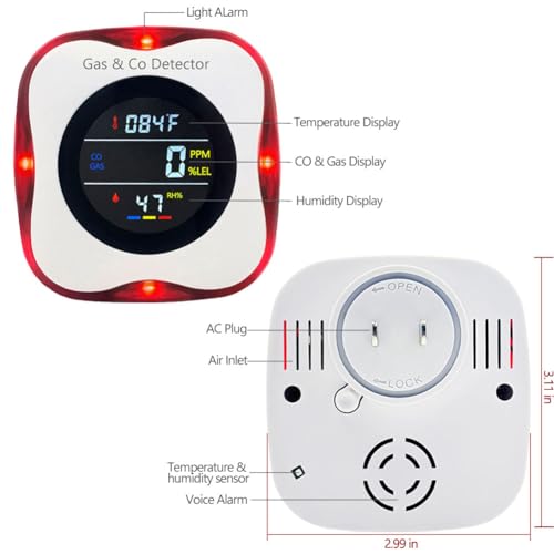 Carbon-Monoxide-and-Natural-Gas-Detector-Plug-in-Wall-WESHLGD-Combination-Carbon-Monoxide-and-Gas-Detector-4-in-1-CO-and-Gas-Detector-for-HomeKitchenCO-Gas-Alarm-with-Temperature-Humidity