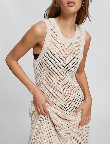 Bsubseach Women Crochet Swimsuit Cover Up Sleeveless Hollow Out Long Swim Coverup Beach Dress3