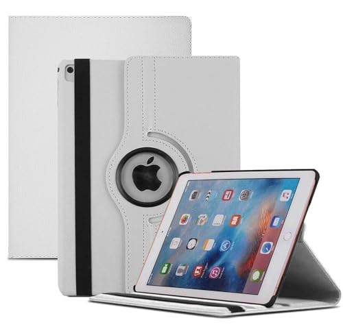 World Biz Rotating Case for iPad 9.7 2018/2017 / iPad Air 2 / iPad Air (9.7) - 360 Degree Rotation Multi-Angle Viewing Stand Shockproof PU Leather Book Style Flip Auto Sleep/Wake (White)