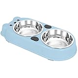 UPSKY Double Dog Cat Bowls Double Premium Stainless Steel Pet Bowls with Cute Modeling Pet Food Water Feeder, Blue