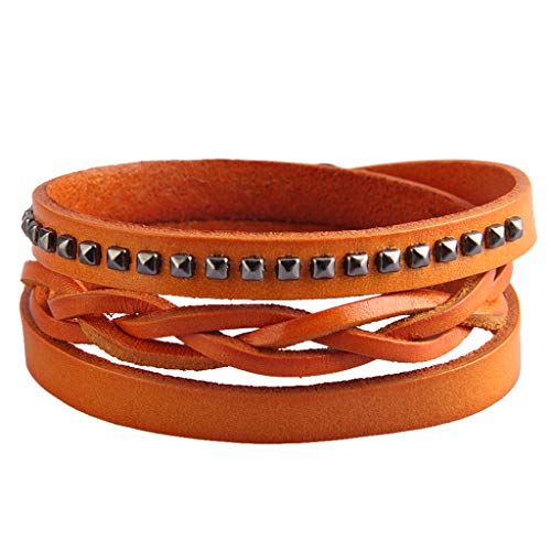 LERUCCI Real Leather Wrap Bracelets Genuine Leather Cuff Bracelet Bohemian Multilayer Magnetic Stacking Bracelets Handmade Wristband Gorgeous Wrap Bracelet for Women Teens Sister Gifts