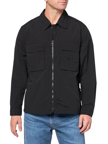 HUGO Men's Nylon Zip Up Overshirt, Black Jade, S