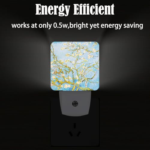 Image of Puzzle Almond Tree Night Light,Plug Into Wall for Boys Girls Bedroom Decorative Square Night Light Lamp 0.5w Sleep Friendly
