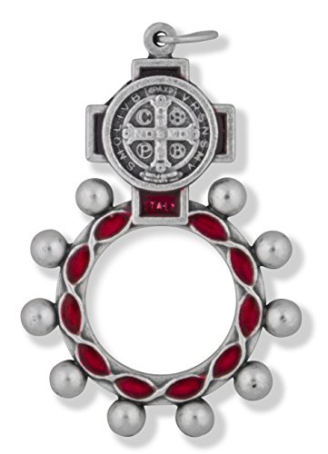 Saint Benedict Rosary Ring with Red Enamel Accents2