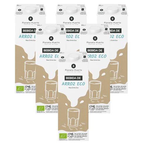 PLANETA HUERTO | Pack 6x Bebida de Arroz Eco 1L Vegetal Sin Lactosa, Sin Azúcar Añadido - Bebida Arroz 100% Natural, Alternativa Ligera y Saludable para Desayunos