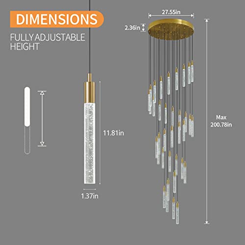 Image of 36-Light Modern Living Room Chandelier Gold Brass Finish Crystal Ceiling Pendant Lights LED Dimmable 216W 6000K Staircase Large Chandeliers for Entryway Lobby Foyer High Ceiling Chandeliers