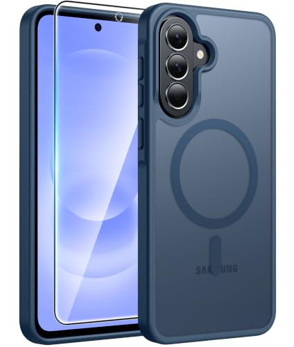 Image of FNTCASE for Galaxy A37 /A36 5G Phone Case, Fit for Magsafe, Screen Protector | Translucent Matte Magnetic Back, 14FT Military Grade Drop Protection, Shockproof Protective, for Samsung A37 Cover, Blue