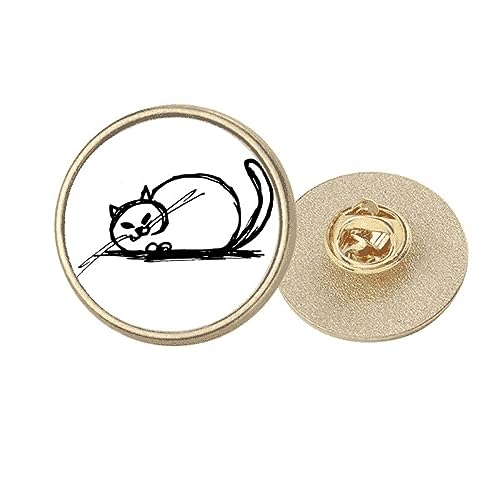 Broche ronde métal doré chat Crazy Line bijou fantaisie taille M femme